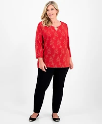 Jm Collection Plus Metallic Jacquard 3/4-Sleeve Top, Macy's Exclusive