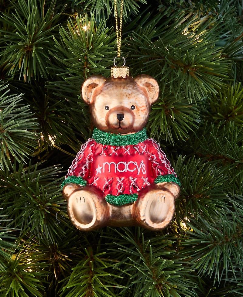 Holiday Lane Macy's Glass Glittered Bear Ornament, Macy's Exclusive