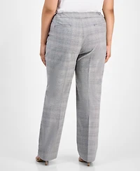 Kasper Plus Plaid Straight-Leg Pants