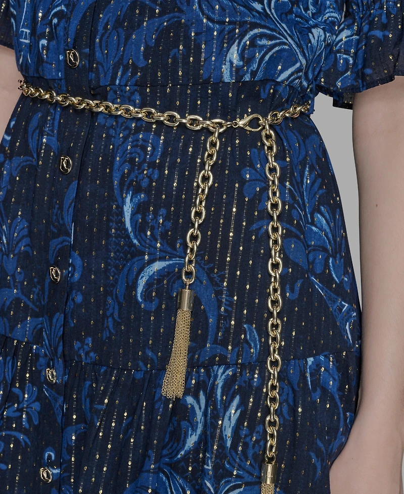Karl Lagerfeld Paris Petite Printed Belted Fit & Flare Dress