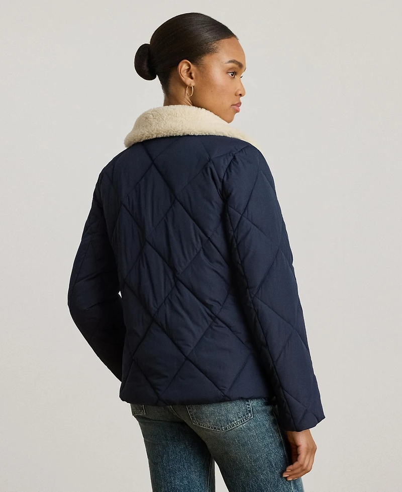 Lauren Ralph Women's Faux-Fur-Collar Diamond Quilted Jacket