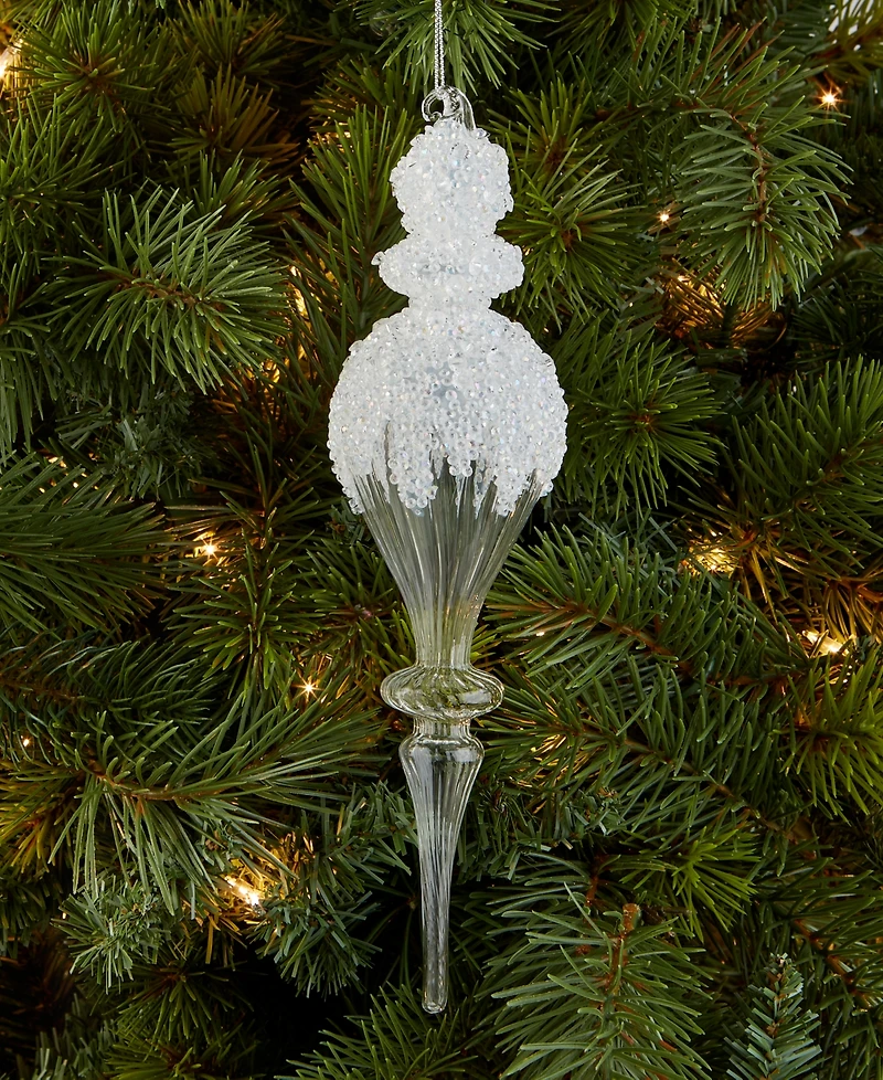 Holiday Lane Iced Delight Glass Frosted Finial Ornament, Macy's Exclusive