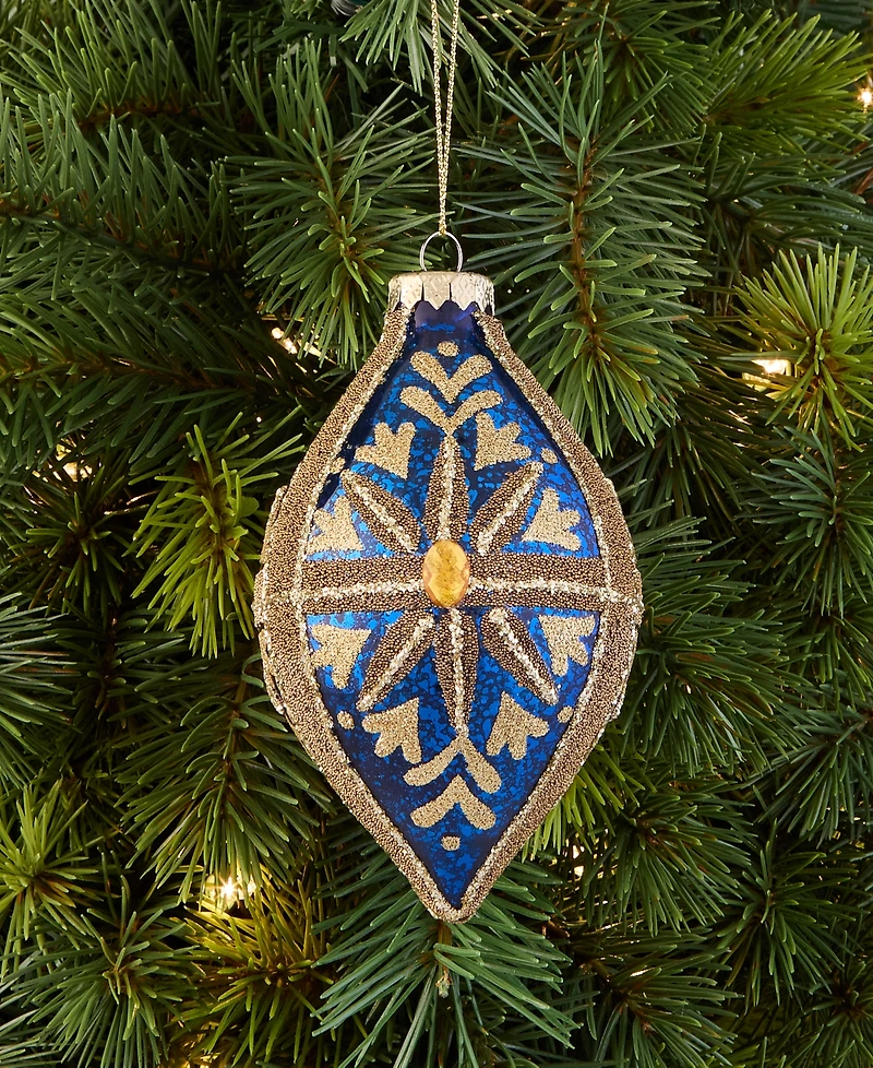 Holiday Lane Blessed Glass Blue and Gold Drop Ornament, Macy's Exclusive