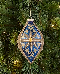 Holiday Lane Blessed Glass Blue and Gold Drop Ornament, Macy's Exclusive