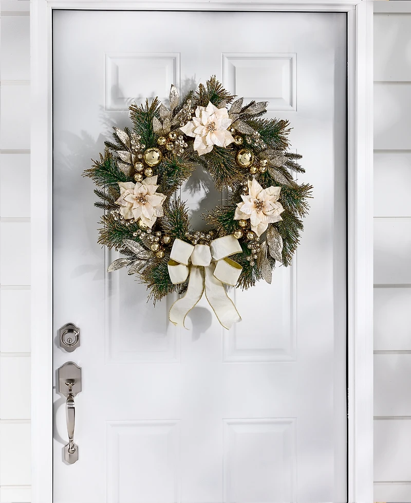 Holiday Lane Opulence Floral And Bow Wreath, Macy's Exclusive