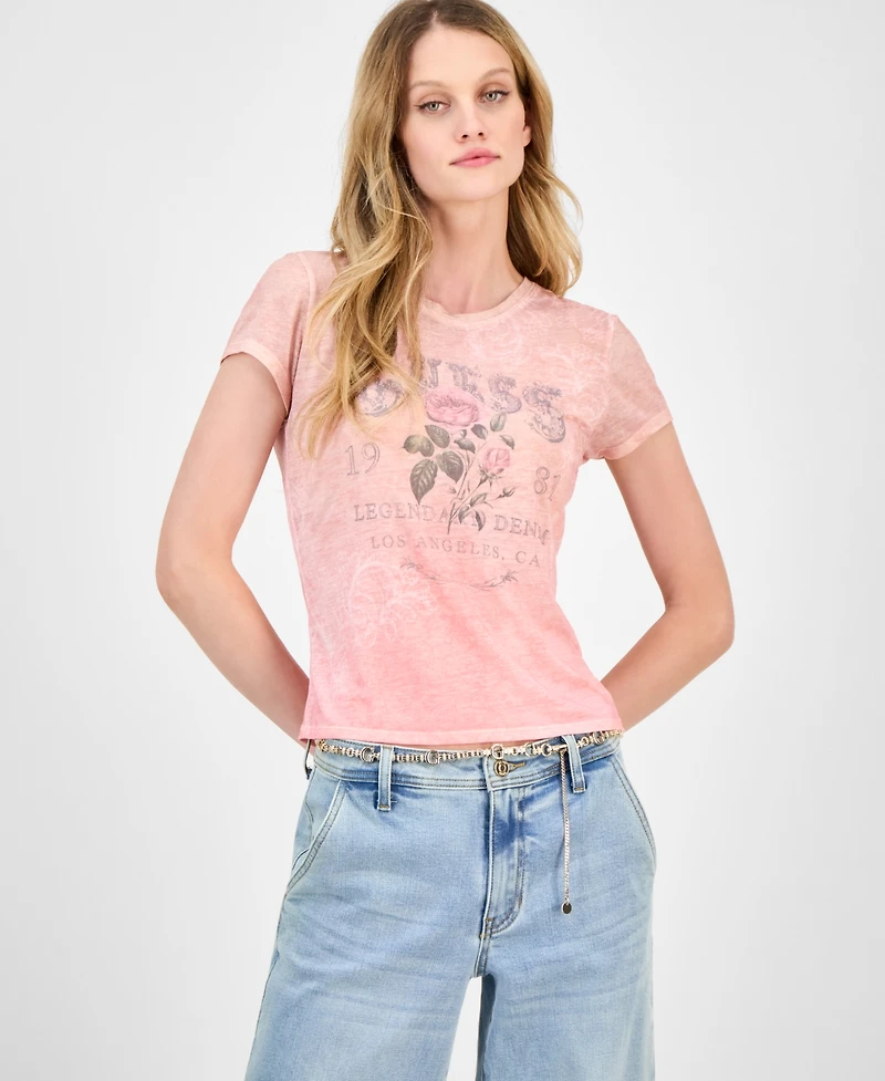 Guess Women's Roses Graphic-Print T-Shirt