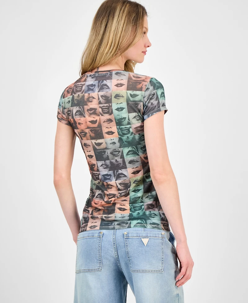 Guess Women's Embellished Lips T-Shirt