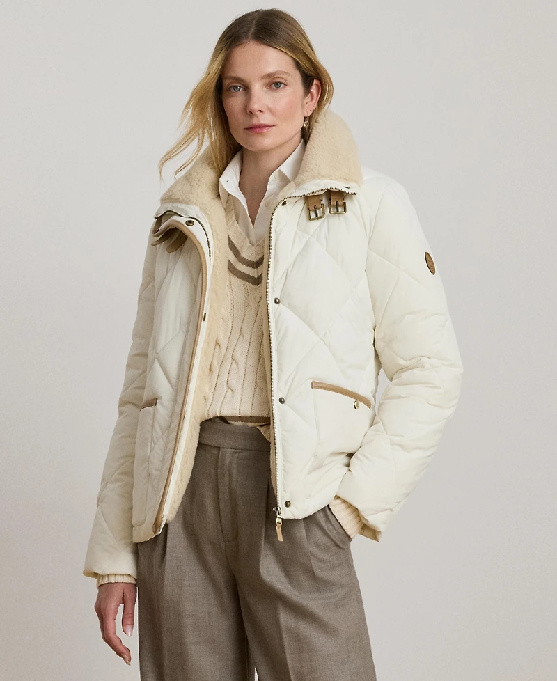 Lauren Ralph Women's Faux-Fur-Collar Diamond Quilted Jacket