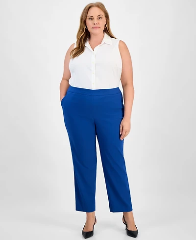 Kasper Plus High Rise Straight Leg Pull-On Pants