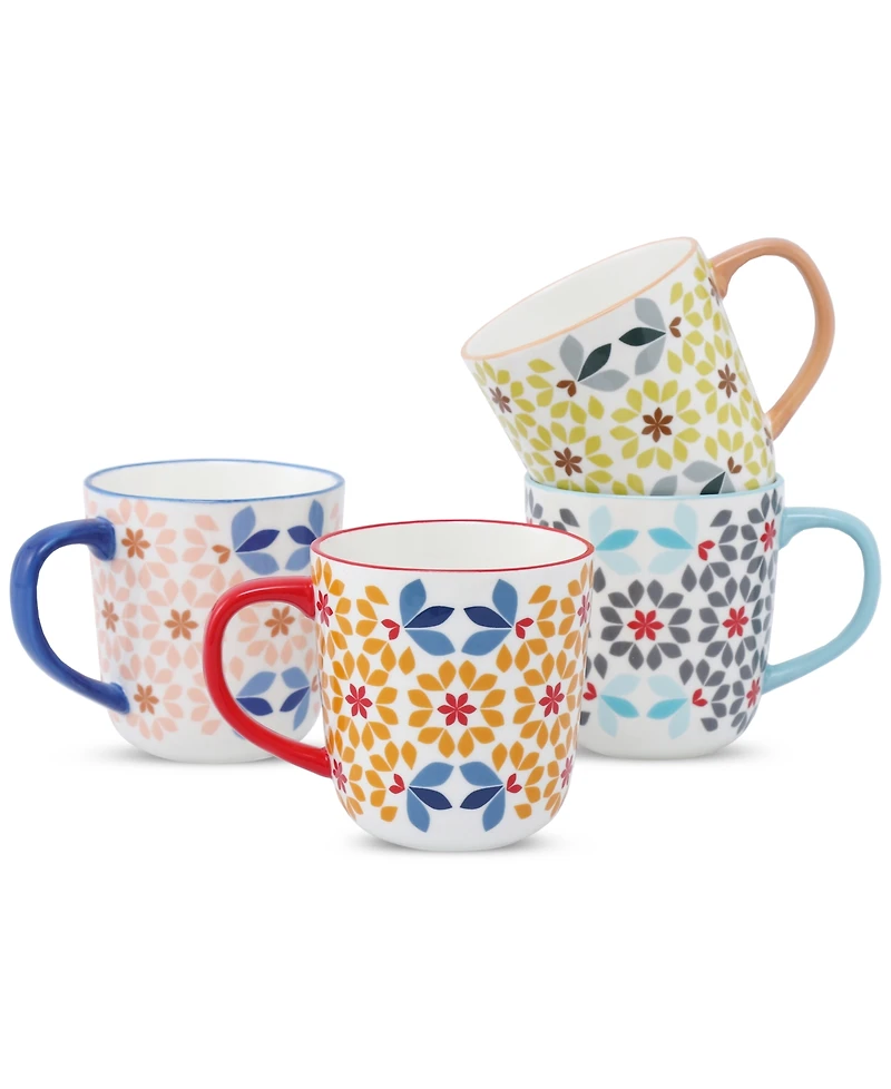 Lorren Home Trends Geo Floral Mugs, Assorted Set of 4