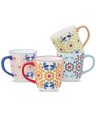 Lorren Home Trends Geo Floral Mugs, Assorted Set of 4