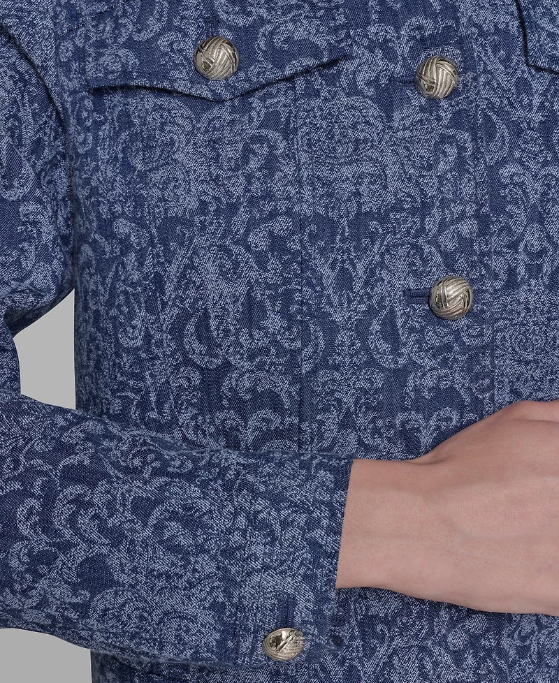 Karl Lagerfeld Paris Petite Printed Button-Front Jacket