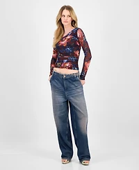 Guess Women's Bernardette Asymmetrical-Neck Long-Sleeve Top