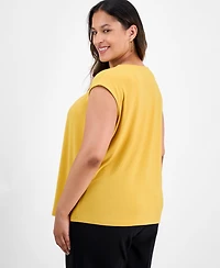 Kasper Plus Pleated-Neck Sleeveless Top