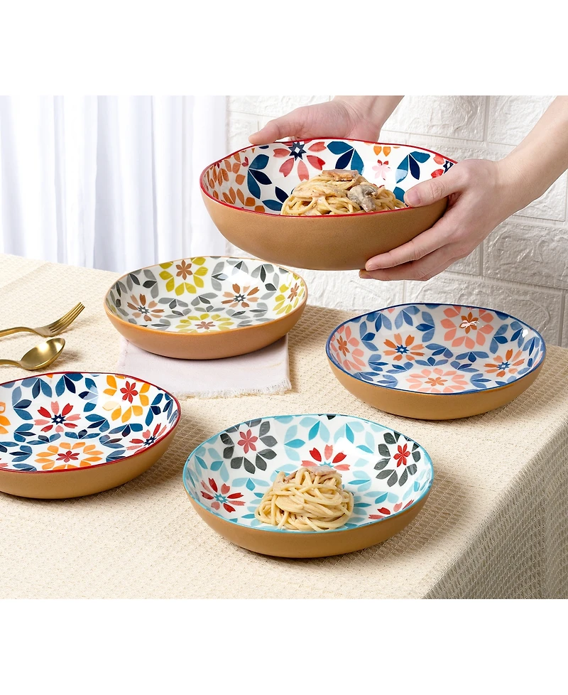 Lorren Home Trends Geo Floral 5-Pc. Pasta/All-Purpose Bowl Set