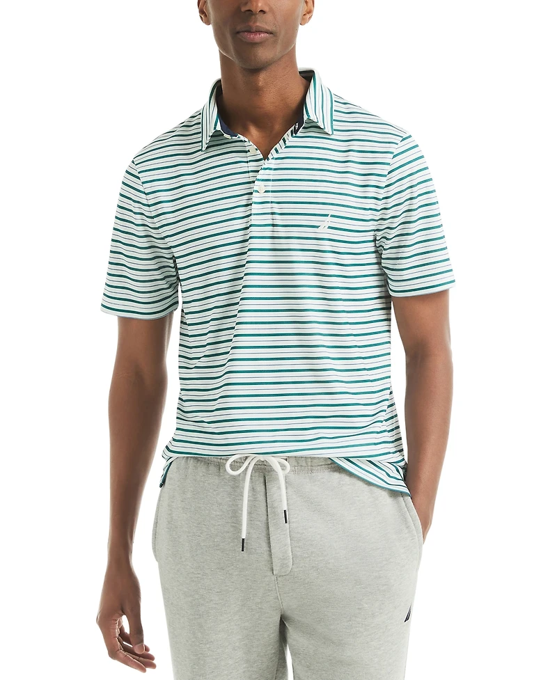 Nautica Men's Short Sleeve Striped Performance Golf Polo Shirt