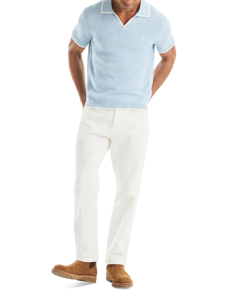 Nautica Men's Short Sleeve Textured Argyle Polo Sweater