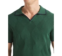 Nautica Men's Short Sleeve Textured Argyle Polo Sweater