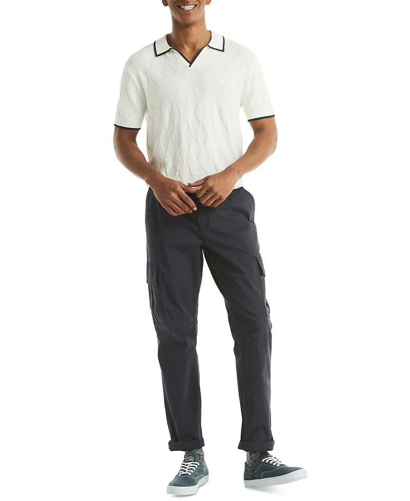 Nautica Men's Short Sleeve Textured Argyle Polo Sweater