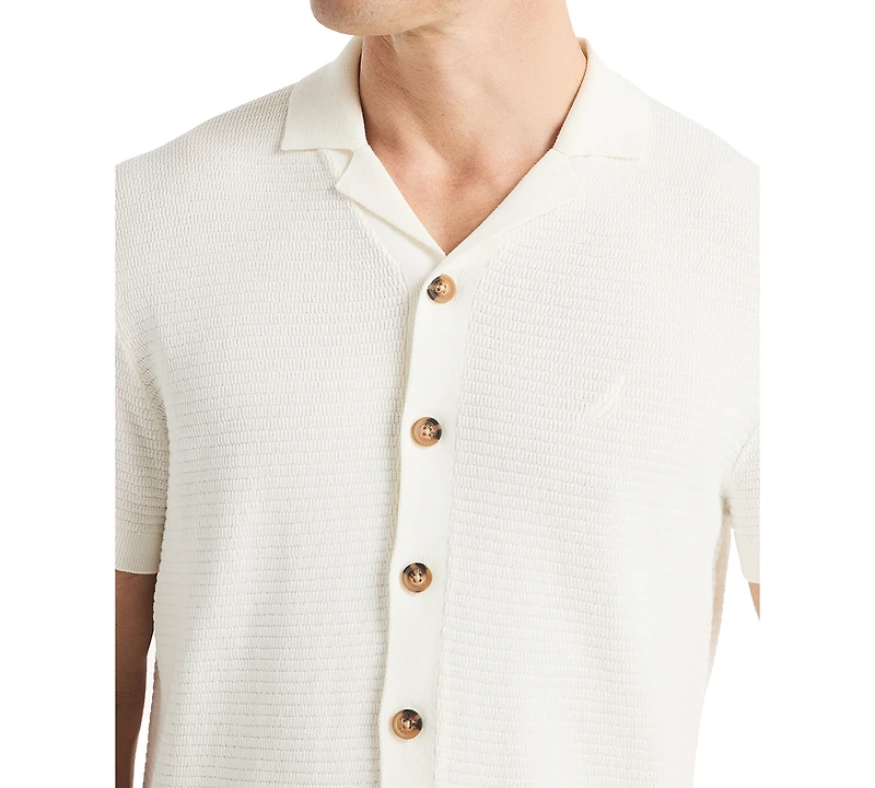 Nautica Men's Short Sleeve Button-Front Camp Sweater