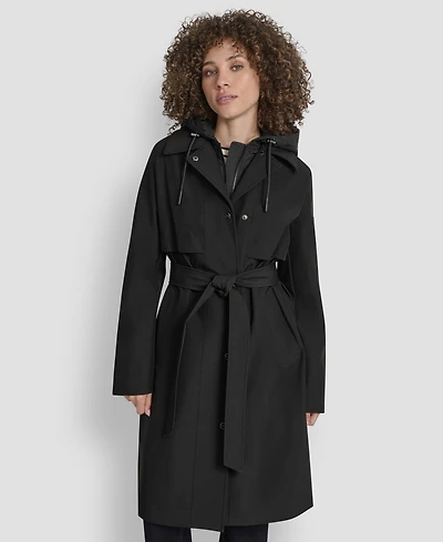 Dkny Women's Hooded Bibbed Belted Trench Coat