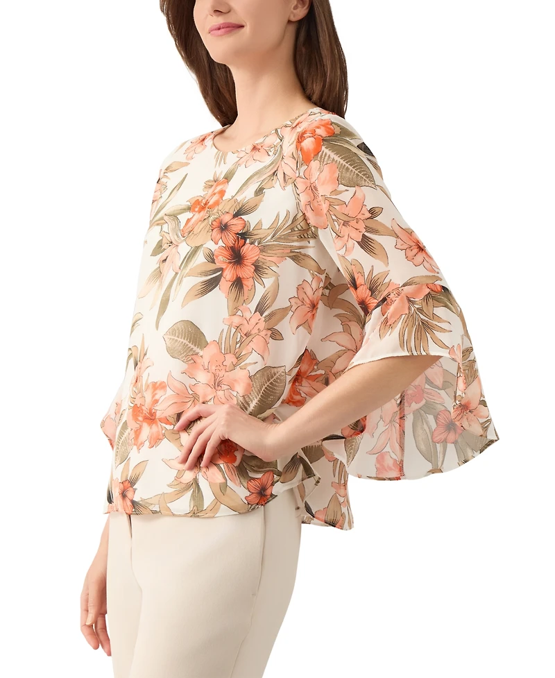 Kasper Women's Floral Boat-Neck Ruffle-Sleeve Blouse, Regular & Petite Sizes