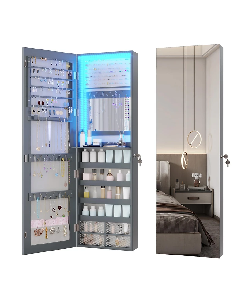 Vlsrka Wall/Door Mounted Led Jewelry Storage Mirror Cabinet
