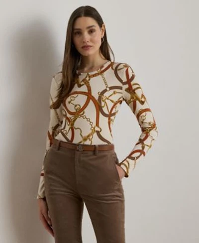 Lauren Ralph Lauren Womens Belting Print Cotton Long Sleeve Tee P Xs Xxl