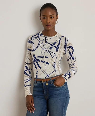 Lauren Ralph Women's Belting-Print Cotton-Blend Sweater