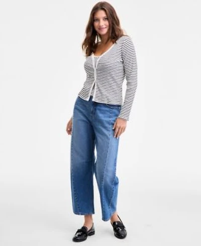 On 34th Womens Ribbed Striped Cardigan V Neck Tank Cropped Barrel Jeans Macys Exclusive