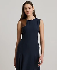 Lauren Ralph Women's Faux-Leather-Trim Georgette Dress