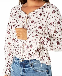 Celebrity Pink Juniors' Floral-Print Ruffle-Hem Peasant Top