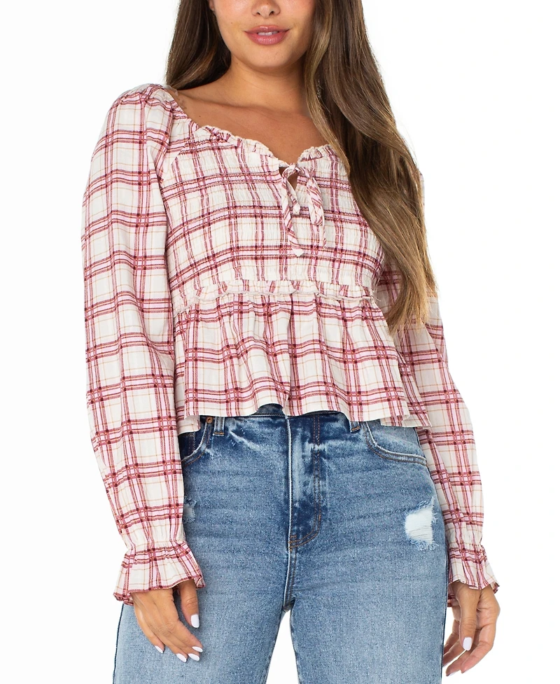 Celebrity Pink Juniors' Plaid Ruffle-Trim Babydoll Top