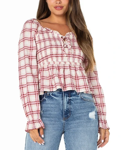 Celebrity Pink Juniors' Plaid Ruffle-Trim Babydoll Top
