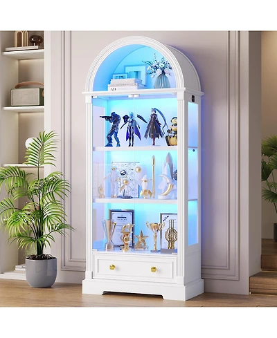 Vlsrka 72.8" Arched Glass Display Cabinet with Led Motion Sensor Light