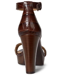 Lauren Ralph Women's Sylvia Zebra-Print-Trim Embossed Dress Sandals
