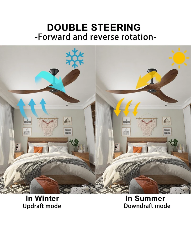 60 inch lampless ceiling fan, for indoor and outdoor, with remote control, reversible Dc motor, wood noiseless