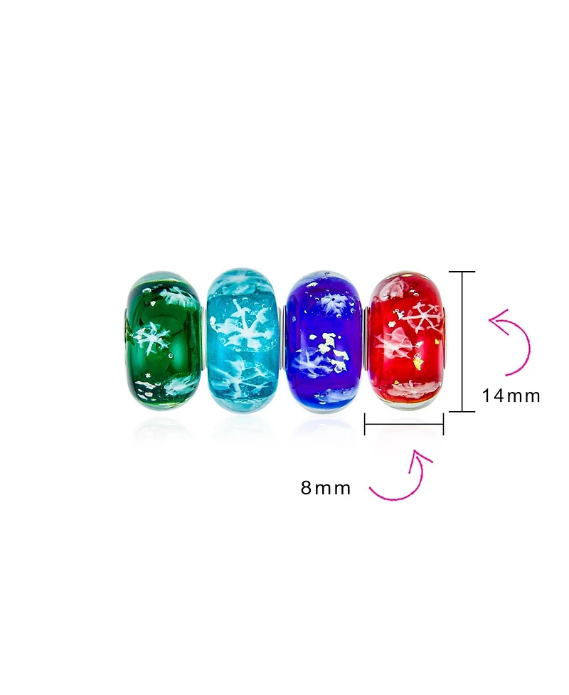 Bling Jewelry Set of 4 Christmas Charm Bead Snowflake Murano Glass Spacer for Bracelets