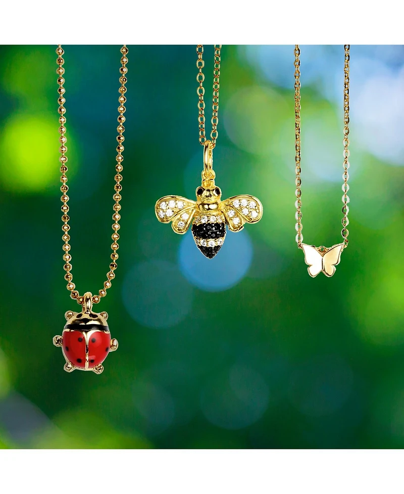 Bling Jewelry Elegant Queen Bee Pendant Necklace - Black and Golden Cubic Zirconia, 14K Yellow Gold Plated