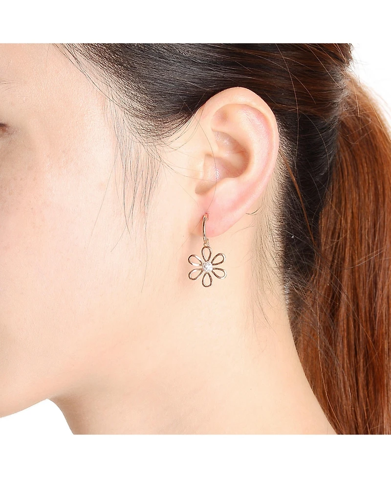 Genevive 18K Rose Gold Plating with Clear Cubic Zirconia Six Petal Flower Earrings
