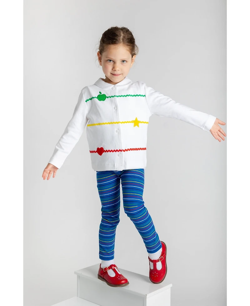 Florence Eiseman Toddler Girls Knit Cardigan With Apple, Star, & Heart