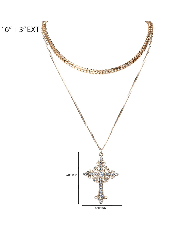 Jessica Simpson Gold-Tone Rhinestone Cross and Curb Chain Necklace Set