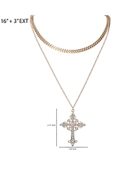 Jessica Simpson Gold-Tone Rhinestone Cross and Curb Chain Necklace Set
