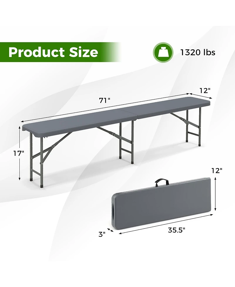 Gymax 2PCS 6 ft Plastic Folding Bench w/ 1320 Lbs Capacity Handle & Lock For Outdoor