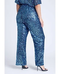 Eloquii Women's Sequin Open Mesh Straight Leg Pant