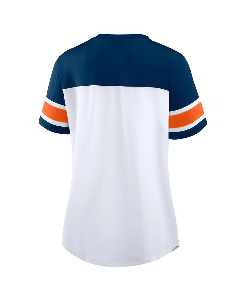Fanatics Women's White/Navy Chicago Bears Athena Rhinestone Lace-Up V-Neck T-Shirt