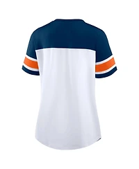 Fanatics Women's White/Navy Chicago Bears Athena Rhinestone Lace-Up V-Neck T-Shirt