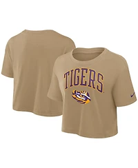 Nike Women's Tan Lsu Tigers Power Pursuit Athletic Prep Arch Performance Cropped T-Shirt