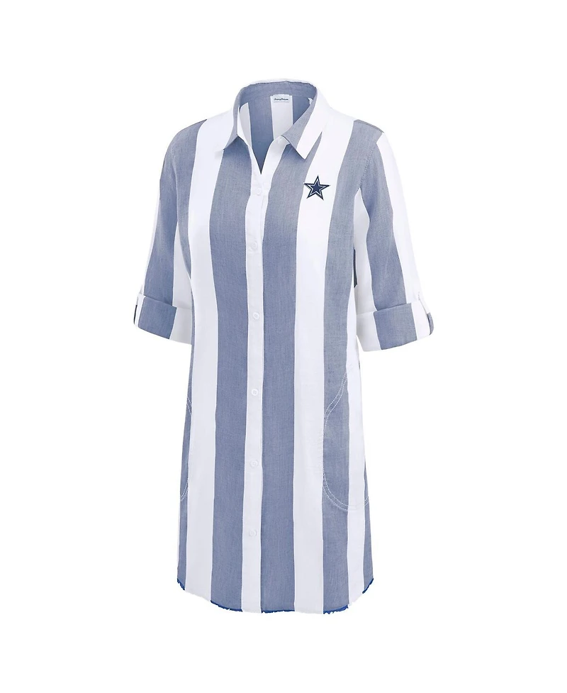 Tommy Bahama Women's Navy/White Dallas Cowboys Rugby Beach Stripe Button-Up Tunic Top