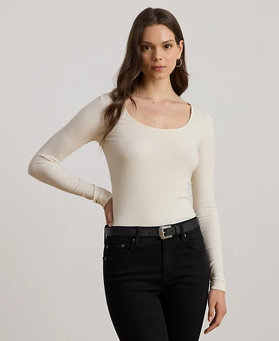 Lauren Ralph Women's Rib-Knit Long-Sleeve Scoopneck Tee